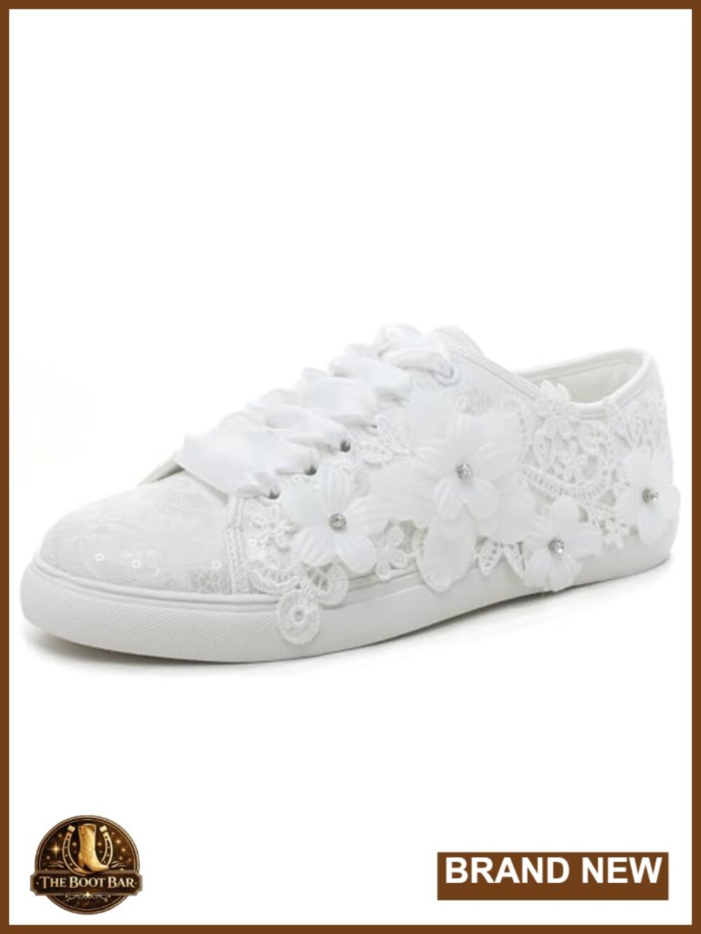 Satin Floral Lace-Up Wedding Bridal Sneakers - Low Top Canvas Tennis Shoes